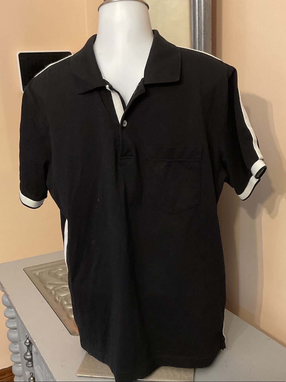 Prada Large Men’s Black Polo with White Contrast Trim - Picture 2 of 9